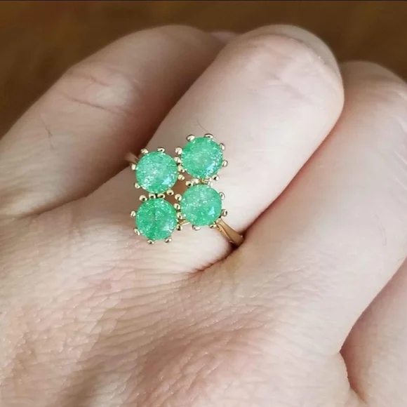 New 18K Gold Plated Round Cut Green Ice Gem Diamond Ring for Women